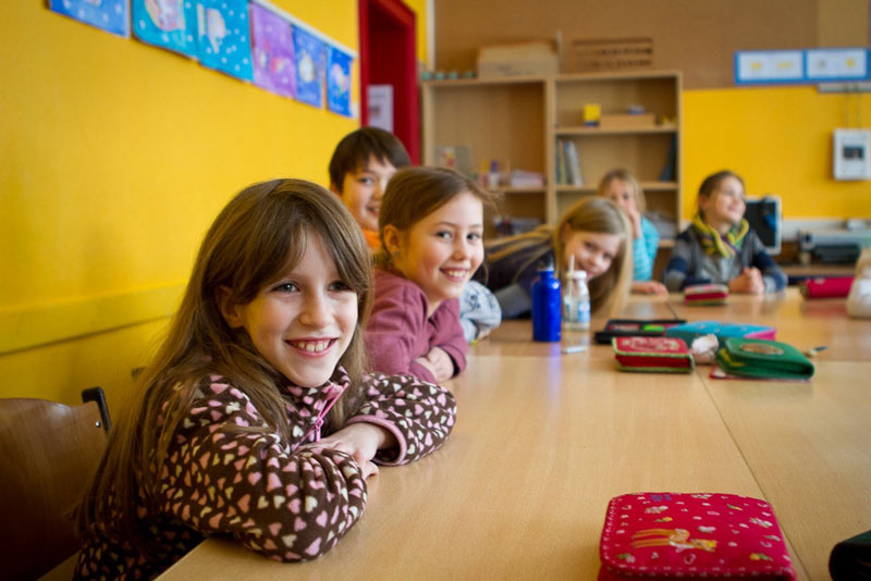 Students in the fourth grade at an elementary school in Essen, Germany (Mallory Noe-Payne/WGBH).